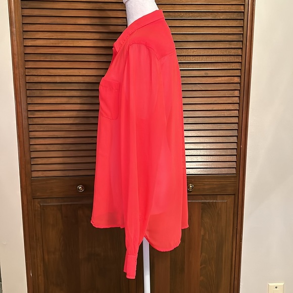 American Eagle Outfitters Neon Orange Sheer Blouse - Picture 3 of 7
